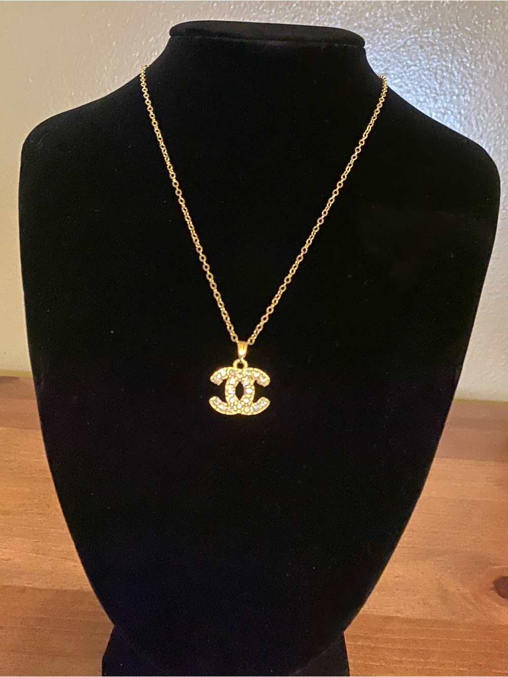 Fashion Jewelry 14K Gold Plated Crystal Logo C-C- Pendant Necklace